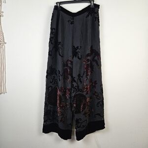 CITRON Santa Monica Silk Blend Burnt Out Lined Wide Leg Pants Lagenlook